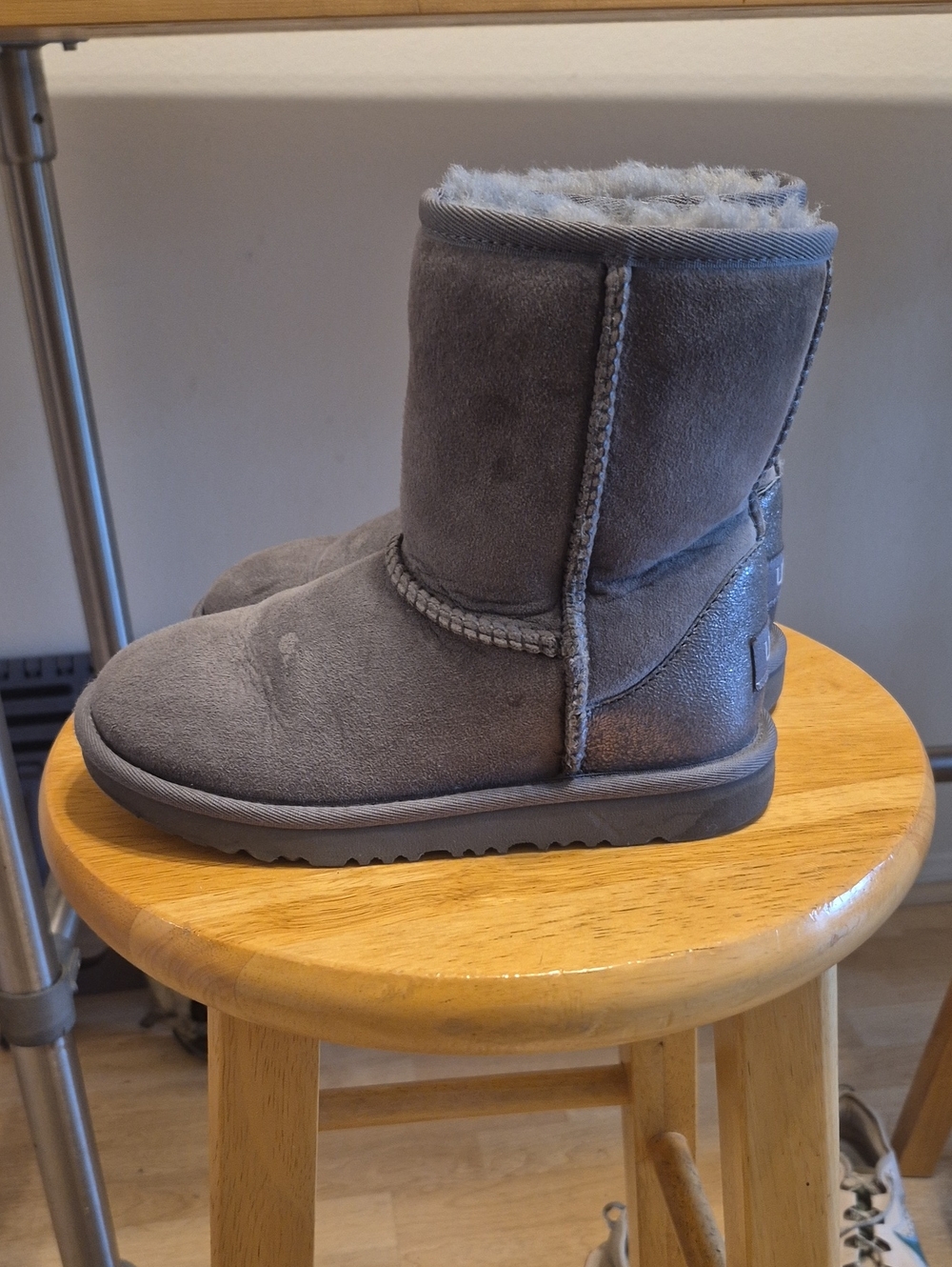 Ugg Gray With Shiny Back Suede Leather Boots - Picture 3 of 12